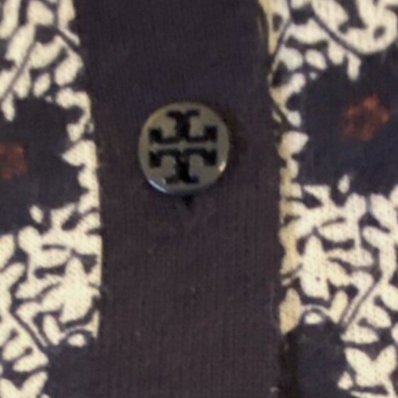 Tory Burch Navy Blue multi-floral cardigan thin wool Size Small - Picture 4 of 7